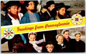 M-1498 Greetings from Pennsylvania -Bearded Amish Gentlemen & Amish Children