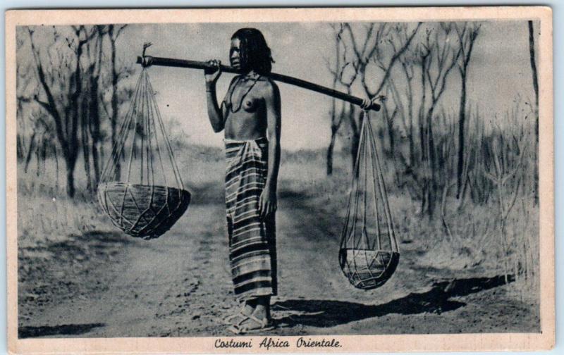 Italian East Africa  COSTUMI AFRICA ORIENTALE Ethnic Nude Woman Baskets Postcard