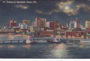 Florida Tampa Skyline By Moonlight Curteich