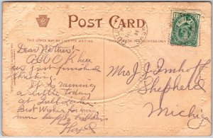 Landscape Lake Inside The Flower Oval Bordered  Birthday Wishes Postcard