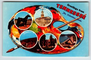 Postcard Greetings From Tennessee Chrome Paint Pallet Paintbrush State Dexter