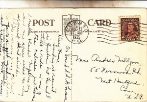 P1920 1935 postcard caleche horse & wagon town view old stamp quebec canada