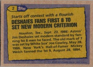 1987 Topps Baseball Card '86 Record Breaker Jim Deshaies Houston Astros ...