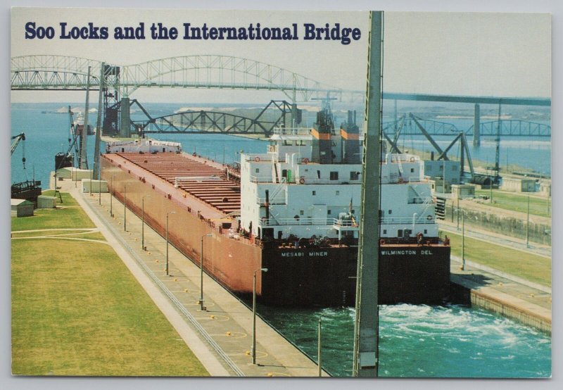 Ship~Messabi Miner Leaving Soo Locks Sault Ste Marie MI~Continental Postcard 