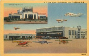 Hills Grove State Airport Providence Rhode Island plane Postcard Teich 20-5567