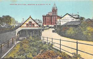 Newton MA B&A Railroad Station Train Depot Postcard