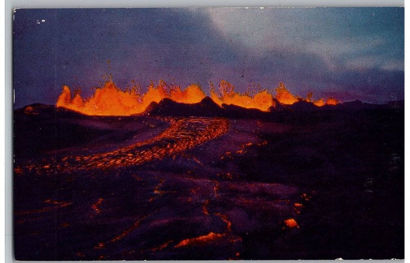 1950 Eruption of Mauna Loa Fiery Fountains of Lava Hawaii Postcard Posted 1953