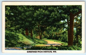 2 Postcards GREETINGS from INSTITUTE, Wisconsin WI ~ Door County c1940s Linen 