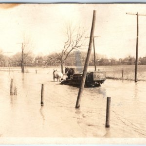 c1910s Tanker Truck Broken Down RPPC Horse Haul Flood Real Photo PC Gas Oil A126