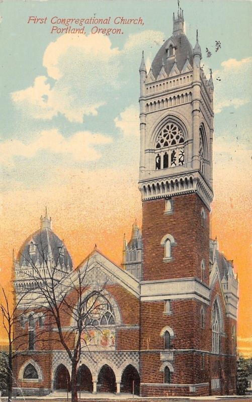 Portland Oregon~First Congregational Church~Tower~1911 Postcard
