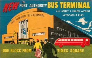 Poster Art Style Linen Postcard New Port Authority Bus Terminal 41st & Eighth NY