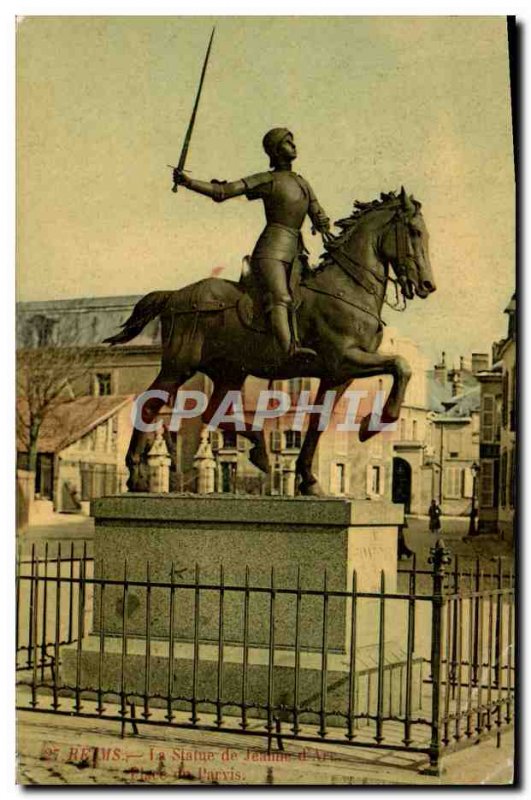 Old Postcard Reims Statue Of Jeanne d & # 39Arc Place Du forecourt