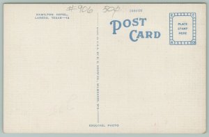 Laredo Texas~Sign on Roof~Hamilton Hotel~Moonlight View~1940s Linen Postcard