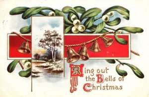 Vintage Postcard Ring Out The Bells Of Christmas & Winter River Greetings