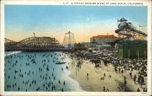Long Beach CA Bathing Scene Amusement Park Roller Coaster c1900s-20s Postcard