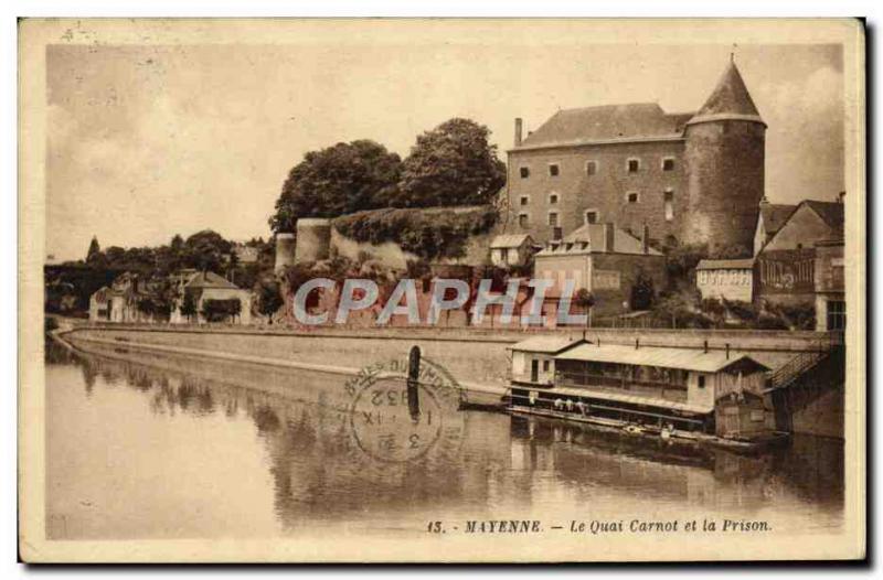 Old Postcard Mayenne Quai Carnot and prison