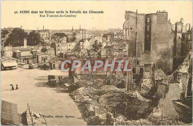 Old Postcard Reims in ruins after the retreat of the Germans