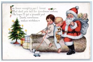 Christmas Postcard Santa Claus And Children Log Sled Sack Of Toys Portland OR