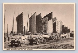 A WHARF IN MANCHUKUO WITH MANY JUNKS CHINA POSTCARD (c.1920)