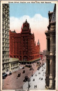 USA Broad Street Station And West City Hall Square Philadelphia Postcard 09.60