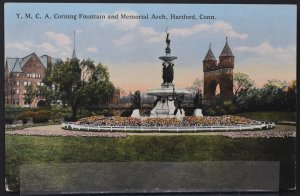 Hartford, CT - YMCA, Corning Fountain and Memorial Arch - Early 1900s