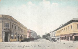 Lodi California Pine St., Looking W. Color Lithograph Vintage Postcard U6959