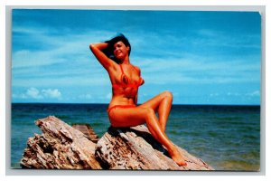 Vintage 1960's Postcard Beautiful Brunette Girl Bikini Beach Florida