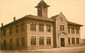 Aberdeen Washington~City Hall~1910 Sepia Postcard 