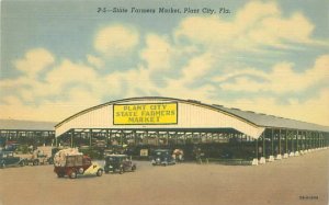 Plant City, Florida State Farmer's Market Linen Postcard Unused, Old Cars, Truck