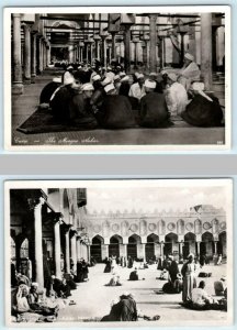 2 RPPC Postcards CAIRO, EGYPT ~ Worshippers EL AZHAR MOSQUE Interior Real Photo