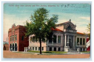 1912 East Library And Fire Station Building Waterloo Iowa IA Antique Postcard 