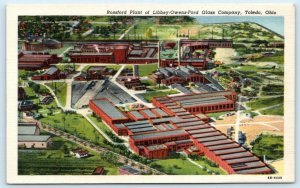 TOLEDO, Ohio OH ~ Rossford Plant LIBBEY OWENS FORD GLASS CO 1940s Linen Postcard