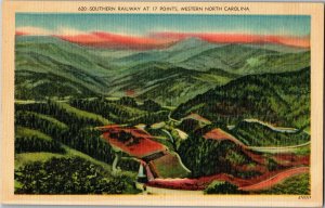 Southern Railway at 17 Points, Western NC Vintage Linen Postcard K33