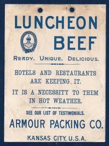 VICTORIAN TRADE CARD Armour Packing Co Luncheon Beef