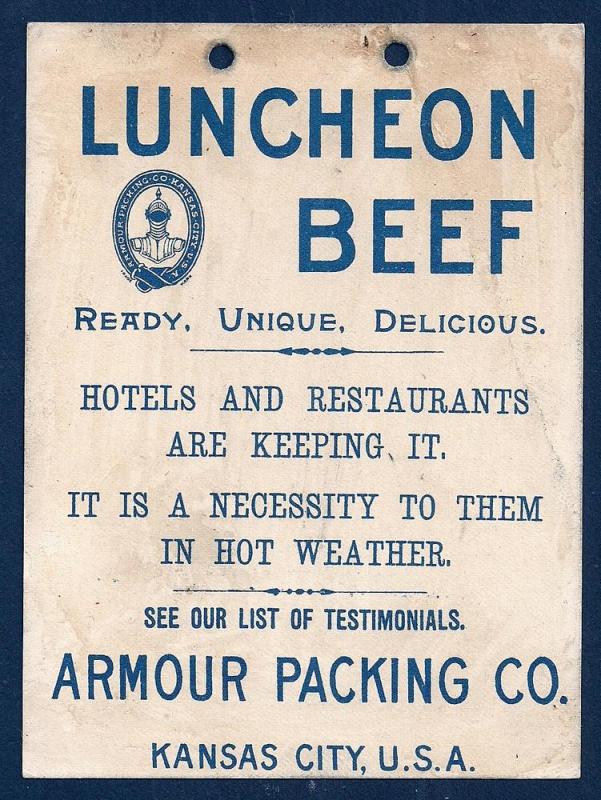 VICTORIAN TRADE CARD Armour Packing Co Luncheon Beef