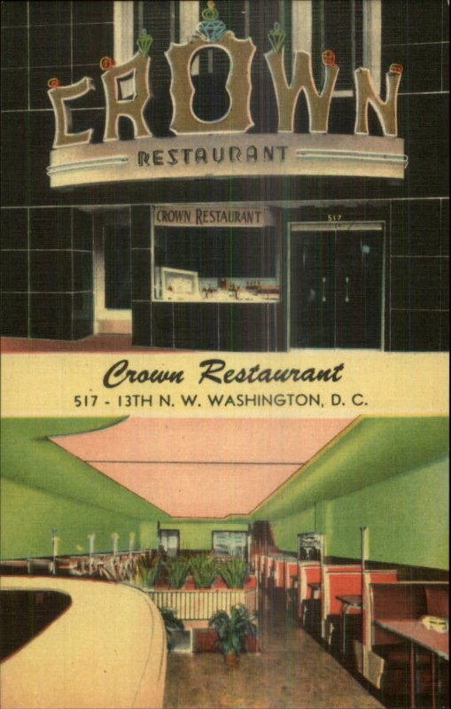 Washington DC Crown Restaurant ART DECO LINEN Postcard