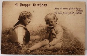 Happy Birthday RPPC Two Children Tuck Carbonette Series 1918 Derby Postcard E18