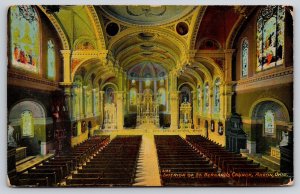 Interior~Akron Ohio~St Bernards Church W/ Altar & Stained Glass~1910~Postcard