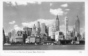 Battery Place And Skyline of Lower New York City, Real Photo Postcard