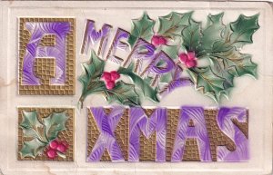 Christmas Raised Relief 3-D Effect Embossed 1913 Sabetha KS Postcard E41