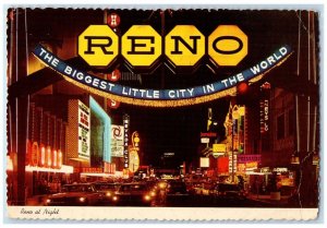 1977 Reno At Night Famous Lighted Arch Club Restaurant Classic Cars NV  Postcard 