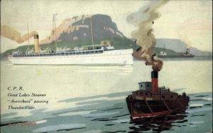 Thunder Cape Ontario Great Lakes Steamer Assiniboia Tugboat Vintage Postcard