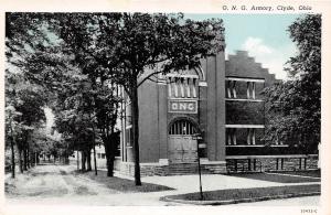 C64/ Clyde Ohio Postcard c1940s Ohio National Guard Armory Military