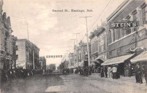 Hastings Nebraska Second St., Stein's Store B/W Lithograph Vintage PC U6885