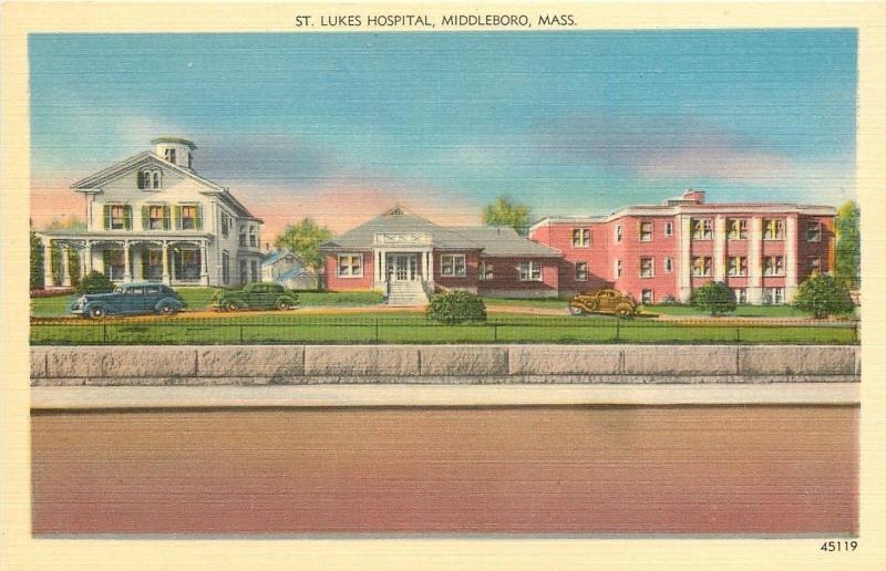 Middleboro MA~St Lukes Hospital~House Next Door~1940s Linen Postcard