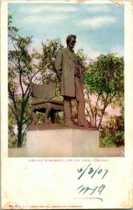 Vtg 1907 UDB Postcard - Lincoln Monument - Lincoln Park Chicago Illinois