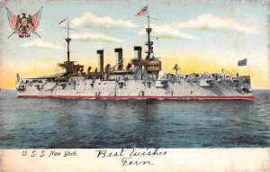 USS New York Battleship US Navy Ship 1905c postcard