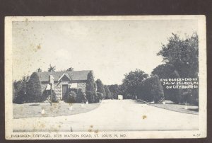 ST. LOUIS MISSOURI ROUTE 66 EVERGREEN CABINS VINTAGE ADVERTISING POSTCARD