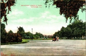 Vtg Carte Postale 1908 Chicago Illinois Il Allée Lincoln Park Vieux Automobile