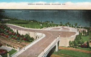 Vintage Postcard Lincoln Memorial Bridge Lake Park Aquatic Milwaukee Wisconsin